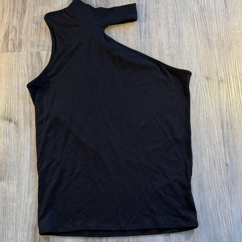 Black Ribbed Asymmetrical Top